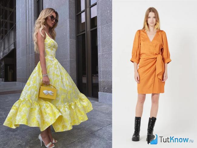 Благородные модные цвета 2022 - желтый и оранжевые платья