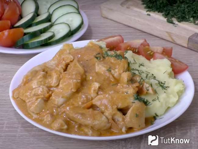 рецепт бефстроганов из куриной грудки