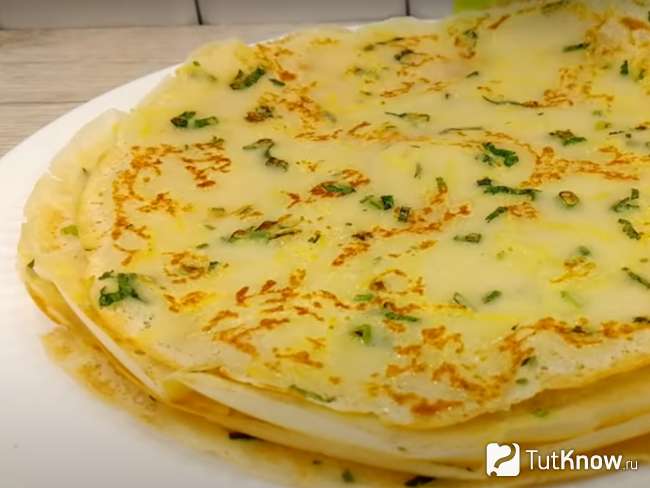 Вкусные тонкие блины с припеком