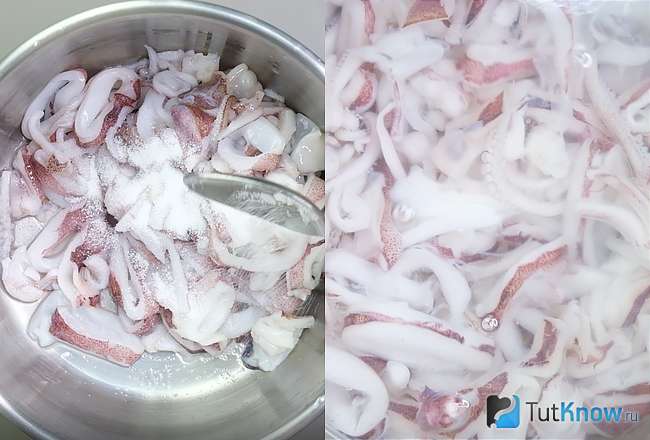 Кальмары, засыпанные солью