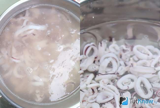 Кальмары варятся для салата