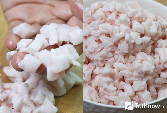 Свиное сало, нарезанное кубиками
