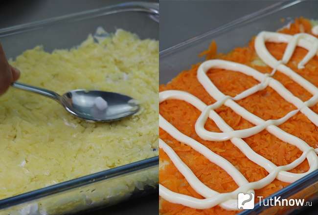 Салат селедка под шубой – слой с картофелем и морковью