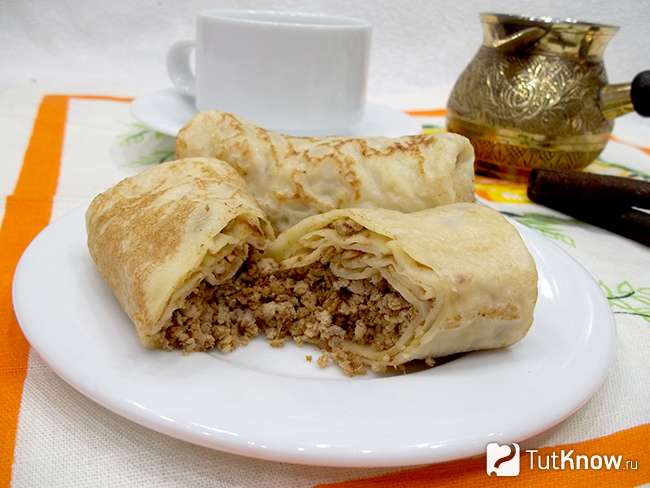 Блинчики с мясом и грибами