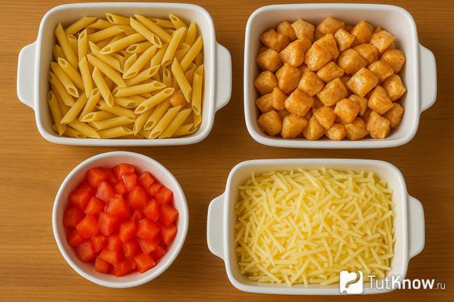 Ингредиенты для запеканки из макарон и сыром