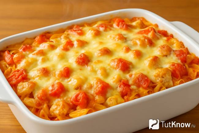 Запеканка из макарон с курицей и сыром в духовке