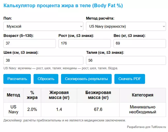 Инструкция по использованию калькулятора процента жира