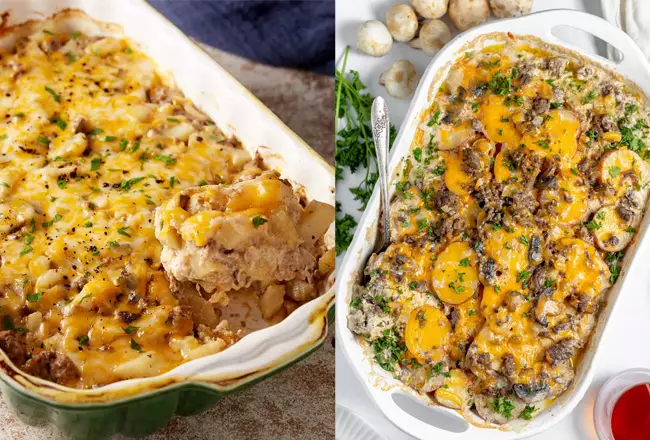 Картофельная запеканка с шампиньонами и говяжьим фаршем