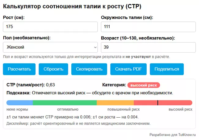 Онлайн калькулятор соотношения талии к росту