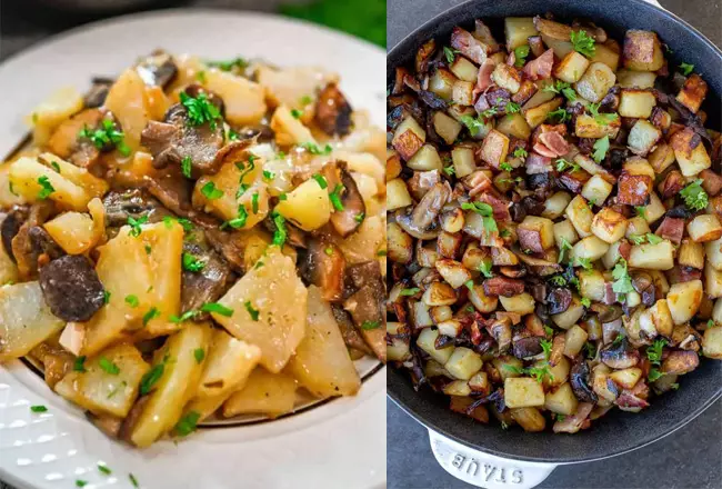 Жареный картофель с луком и грибами