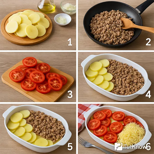 Пошаговый рецепт картофельной запеканки с фаршем и помидорами