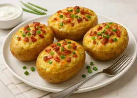 Фаршированный картофель в духовке с сыром и беконом