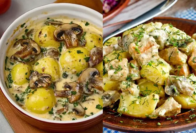 Картофель с шампиньонами и сметаной