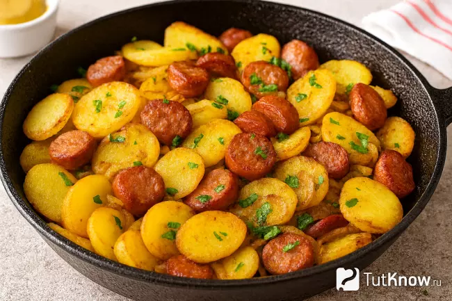 Рецепт картофеля по-немецки с колбасками