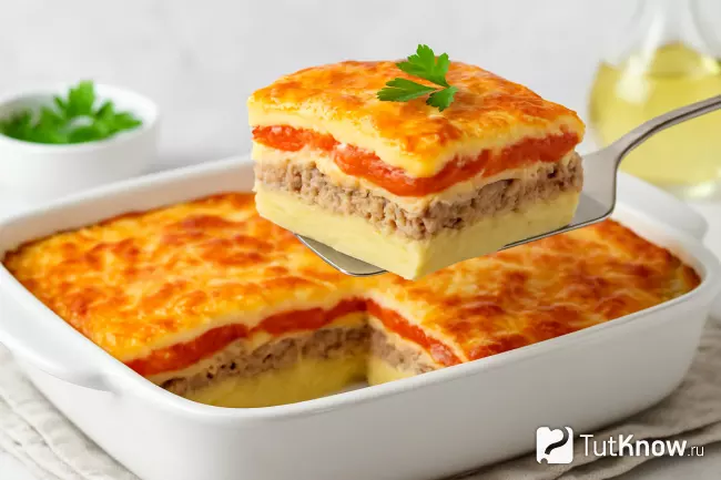 Картофельная запеканка с фаршем и помидорами