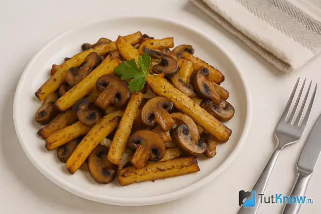 Жареный картофель с луком и грибами