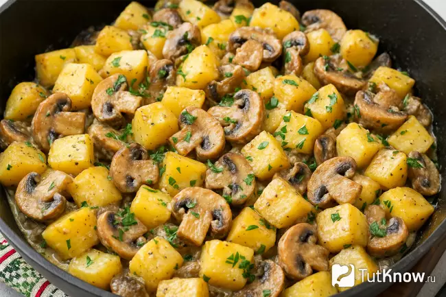 Рецепт картофеля с грибами и сметаной