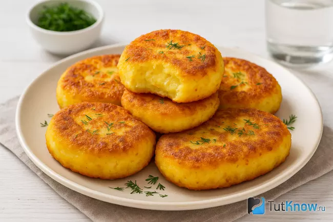 Картофельные котлеты с сыром и яйцом на сковороде