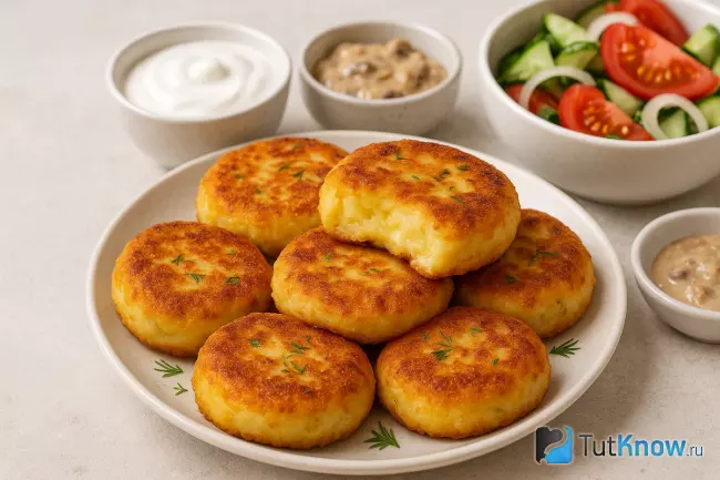 Подача картофельных котлеты с сыром