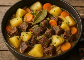 Тушенный картофель с олениной по-чукотски на сковороде