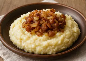 Мульгипудер: картофельного пюре с ячневой кашей и шкварками