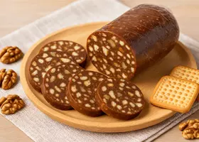 Шоколадная колбаса из печенья и какао