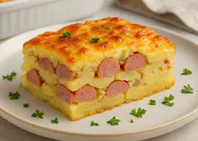 Картофельная запеканка с сосисками в духовке