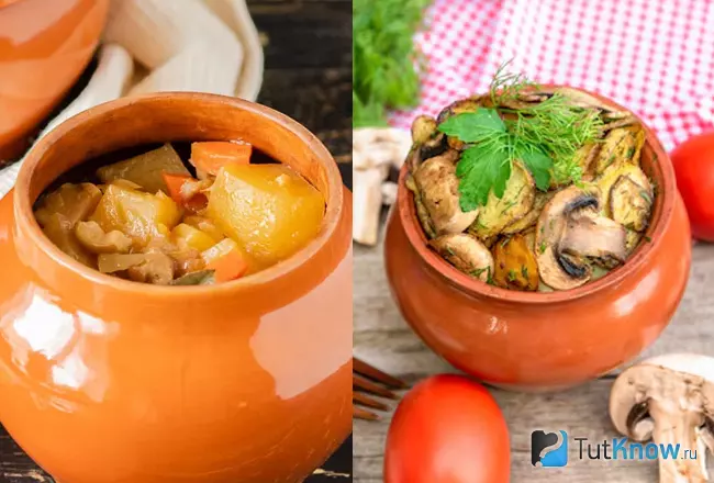 Картофель с грибами в горшочках, приготовленный в духовке