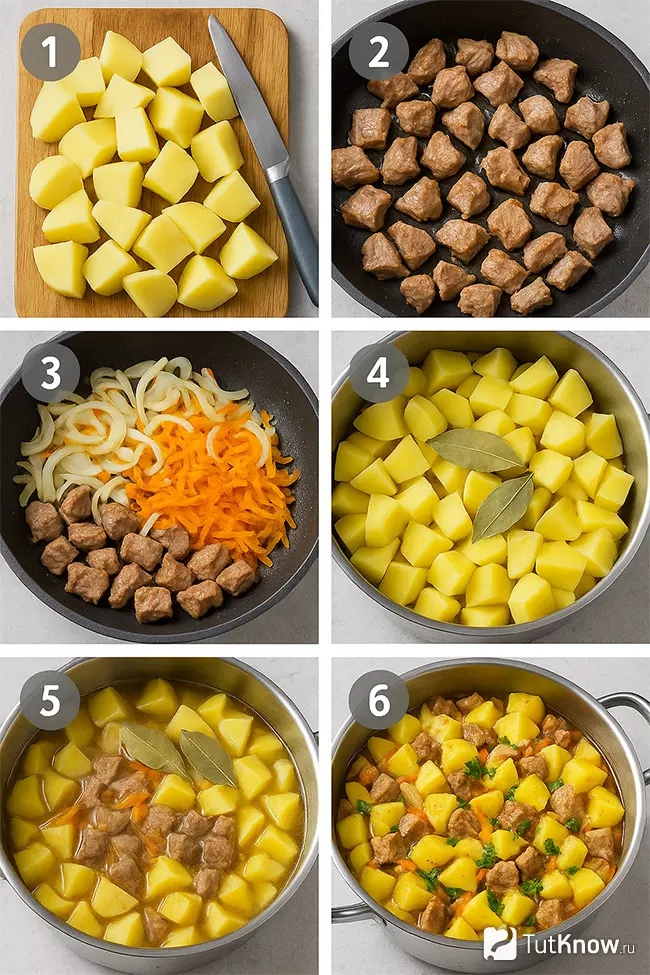 Пошаговый рецепт картофеля с мясом по-домашнему