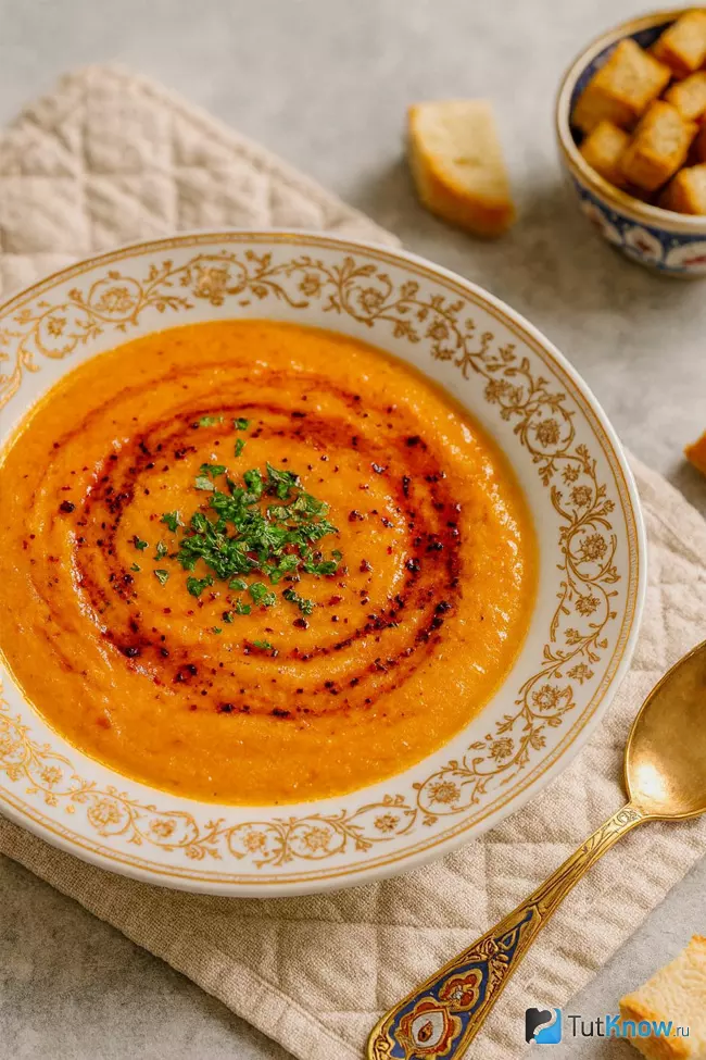Турецкий суп-пюре из красной чечевицы и картофеля