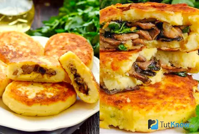 Картофельные зразы с грибами на сковороде