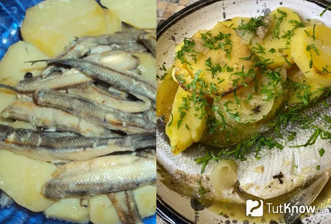 Картофель по-карельски с рыбой корюшка
