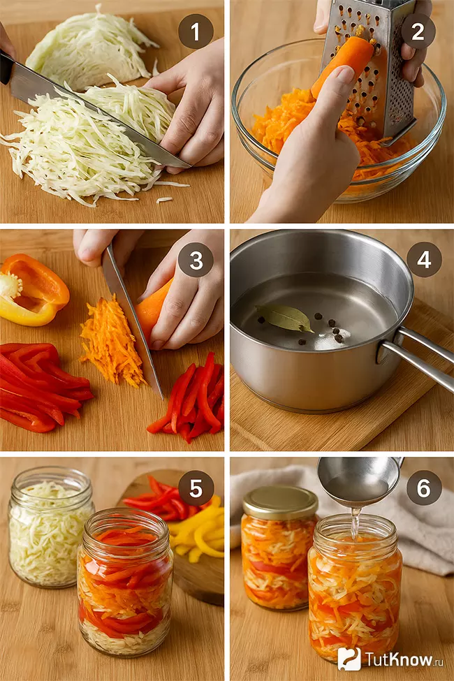 Пошаговый фоторецепт капусты с морковью на зиму