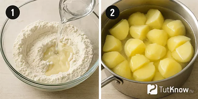 Пошаговый рецепт кыстыбыя с картошкой по-татарски шаг 1-2