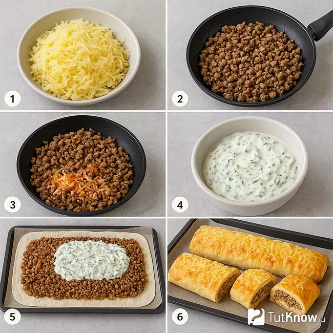 Пошаговый рецепт картофеля с фаршем в лаваше
