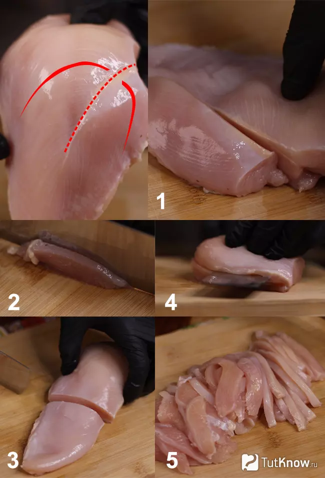 Шаг 1 - правильная нарезка куриной грудки для маринования
