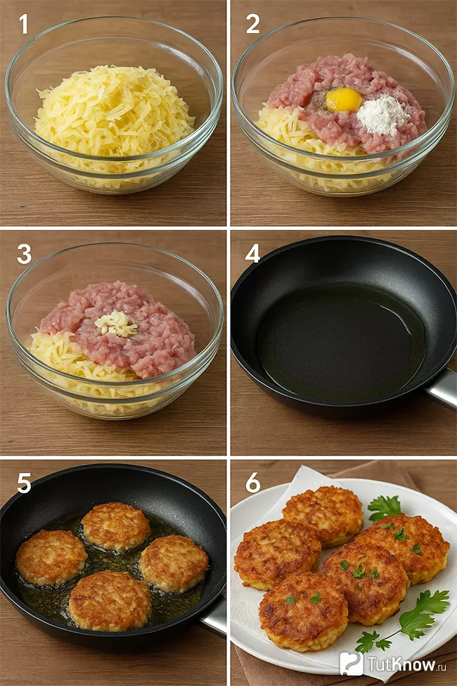 Пошаговый процесс приготовления картофельных оладий с фаршем