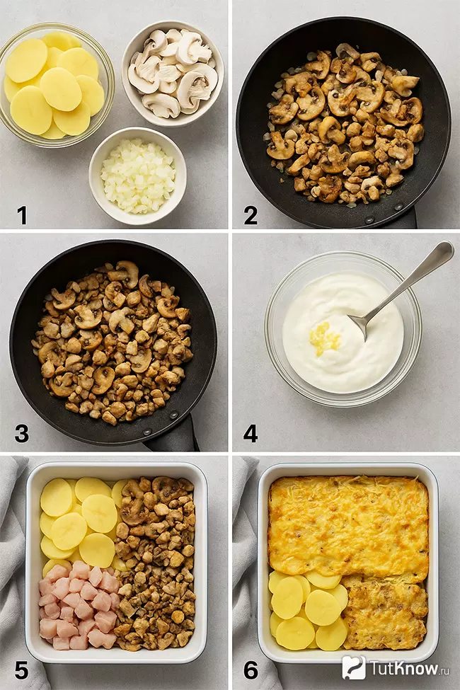 Пошаговый рецепт картофельной запеканки с курицей и грибами