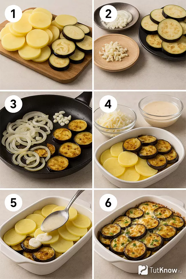 Пошаговый рецепт картофельной запеканки с баклажанами