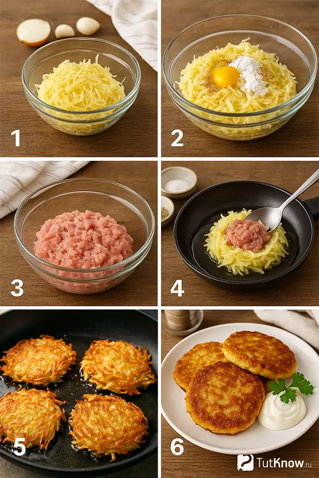 Пошаговое приготовление картофельных драников с мясом