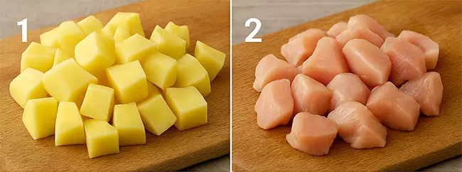 Пошаговый рецепт картофеля по-индийски с карри и курицей Шаг 1