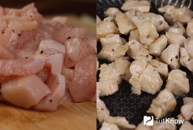 Паста Наполитан - обжарка курицы на сковороде