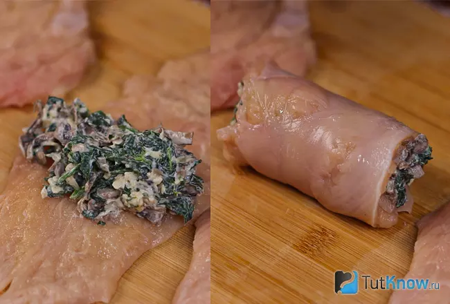Формирование куриных рулетиков со шпинатом и грибами - Шаг 4