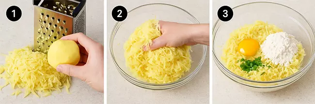 Пошаговый рецепт картофельных лепешек на сковороде шаг 1-3