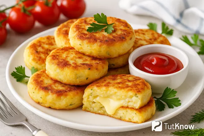Рецепт биточков из картофельного пюре с сыром