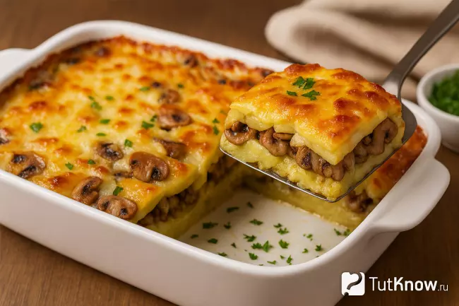 Картофельная запеканка с грибами и сыром