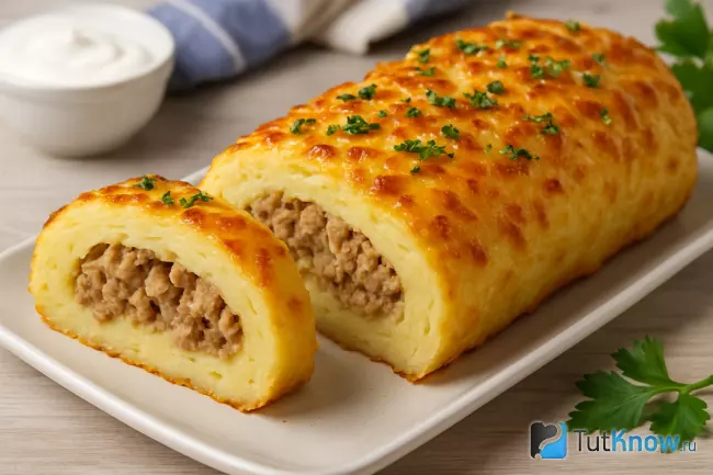 Рецепт картофельного рулета с фаршем