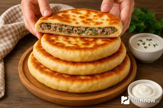 Лепёшки с мясным фаршем на сковороде