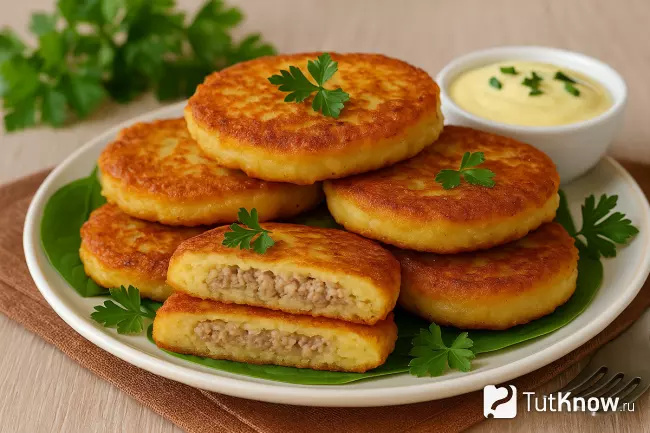 Рецепт картофельных оладий с фаршем внутри
