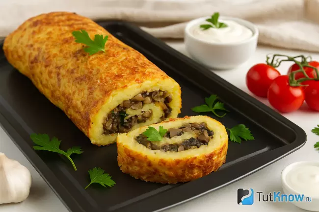 Рецепт картофельного рулета с грибами